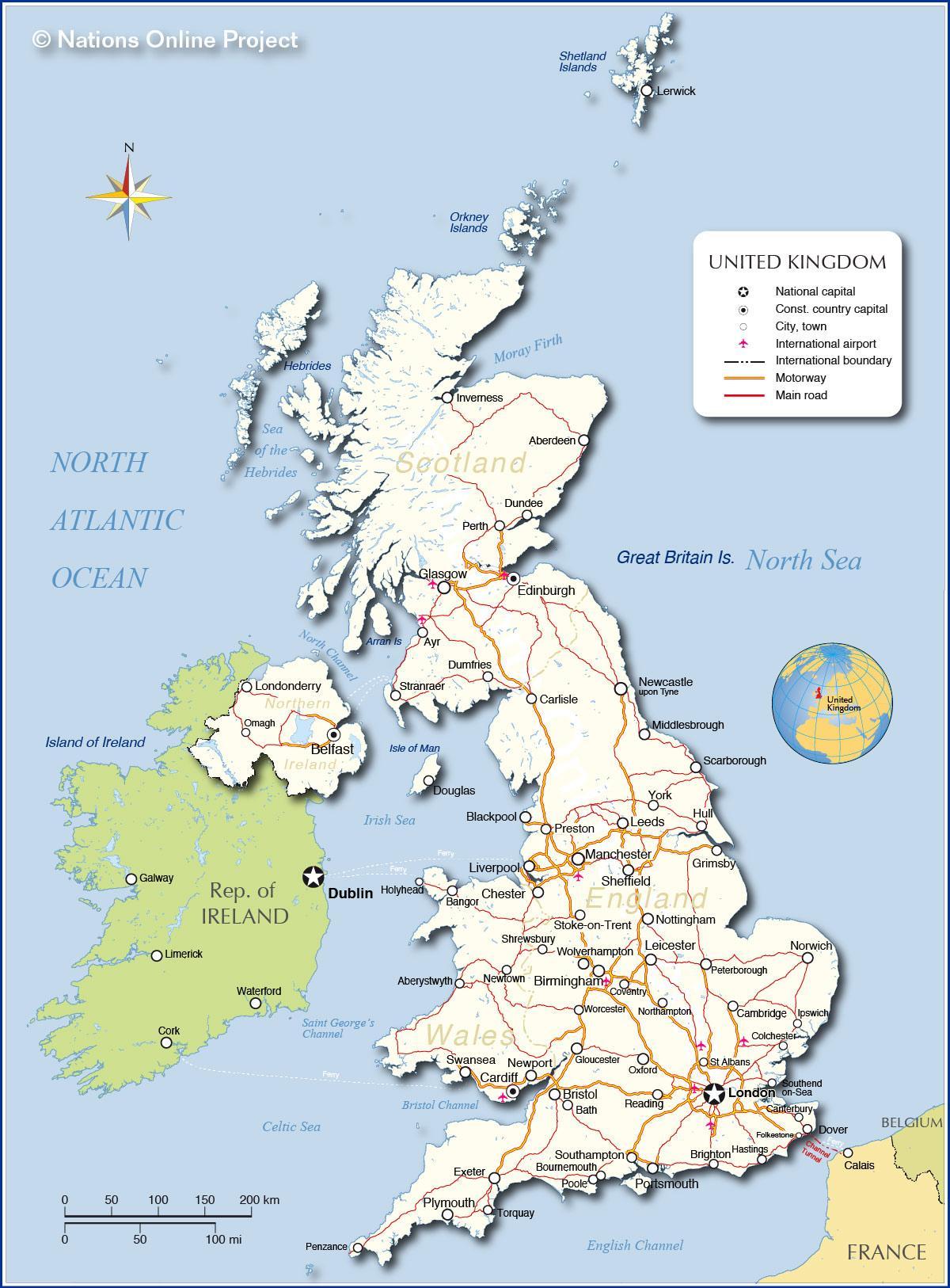 خريطة تبين مطارات المملكة المتحدة